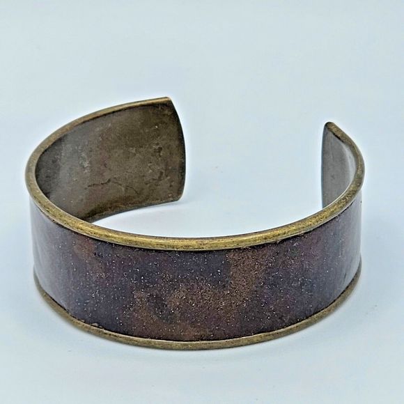 Rustic Brass Tone Cuff Bracelet Faux Brown Leather Unisex Western Jewelry - Picture 2 of 10